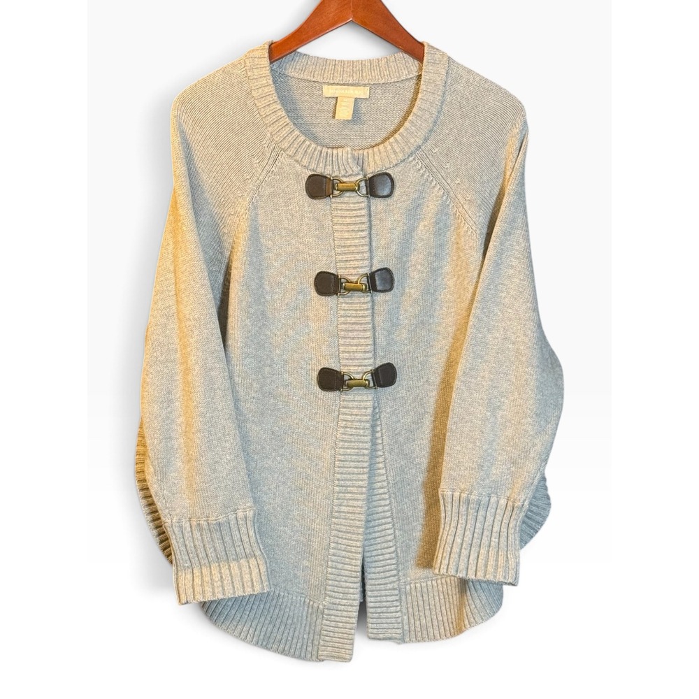 Banana Republic Womens Grey Cotton Silk Blend Toggle Buckle Cape Sweater Size M